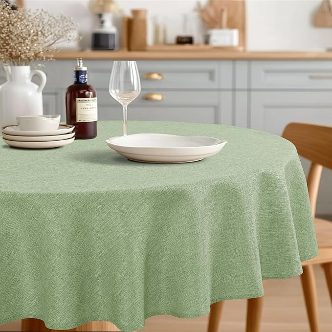 JIUZHEN Round Textured Table Cloth Linen Wrinkle Free Stain Resistant Farmhouse Decorative Circular Tablecloth for Kitchen, Dining, Party, Wedding, Outdoor Use (50 Inch Round,Sage Green)