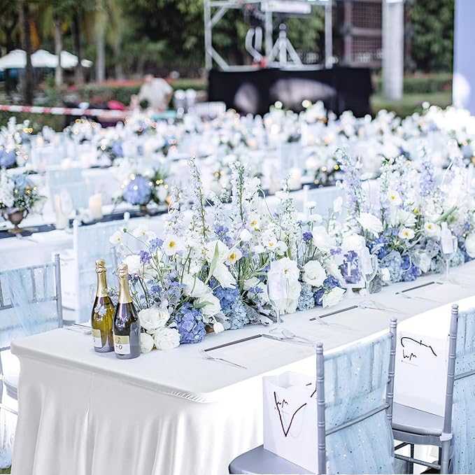 6 Pack White Rectangle Tablecloth 72 Inch with Elastic Skirt - Wrinkle-Resistant Spandex Fitted 6FT Table, Stretchable Table Cover for Wedding Banquet Birthday Party Buffet Restaurant