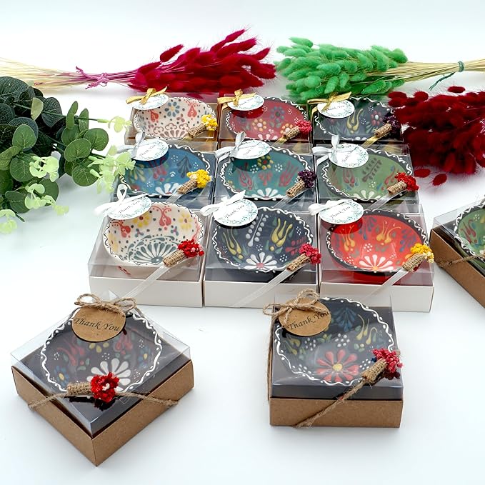 Bridal shower favors, 16 Set of Ceramic Bowls, Wedding Favors for Guests Bulk, Baby Shower Favors Bulk, Mexico Wedding Party Favors, 3.14 inches dimension (Kraft Box)