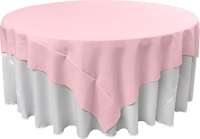 LA Linen Polyester Poplin Washable Square Tablecloth,Stain and Wrinkle Resistant Table Cover 90x90,Fabric Table Cloth for Dinning,Kitchen,Party,Holiday 90 by 90-Inch,Pink Light,TCpop90x90_PinkLgtP37