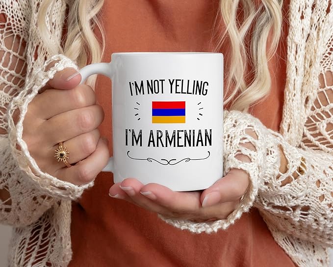 Casitika Funny Armenian Gifts. I'm Not Yelling I'm Armenian Coffee Cups. Ceramic Mug. Armenia Proud Gift Idea Featuring The Armenia Flag. (11 oz White)