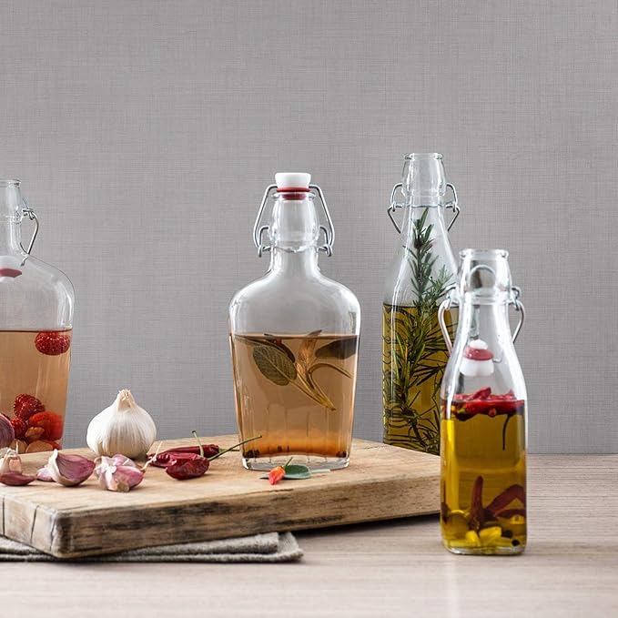 Bormioli Rocco Swing Bottle - 8.5 oz, Recyclable Glass with Airtight Seal - BPA-Free & Dishwasher Safe - Ideal for Infused Drinks, Juices, Oils - Leakproof, Odor Proof, Stain Proof Food Storage