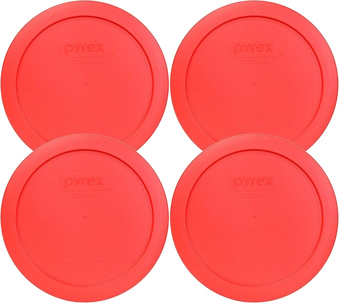 Pyrex 7201-PC 4-Cup Red Food Storage Replacement Lid (4-Pack) - Made in USA