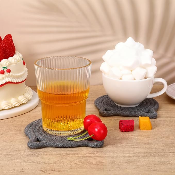 2 Pcs Cute Coasters for Desk, Cat Coasters, 5.12 in Cat Ear Shaped Coaster, Absorbent Handmade Fabric Drink Coaster for Coffee, Hot Tea Drink Juice, Protect The Wooden Tabletop Surface (Grey)