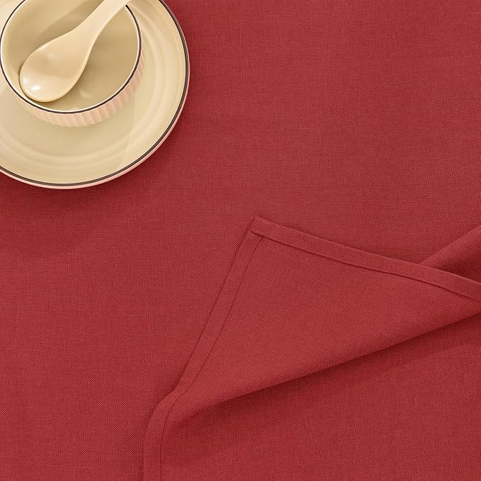 Rectangle Tablecloth 55 x 71 Inch - Waterproof Faux Linen Table Cloth for Dining Table, Kitchen, Party, Wedding, Holiday & Everyday Decoration, Red