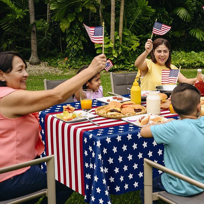 QZYL 6 Pack 4th of July Decorations, 54" x 108" USA Plastic Table Cover, Water Proof Fourth of July Tablecloth Patriotic Tablecloths, Red White Blue USA Decor Memorial Day Party Supplies