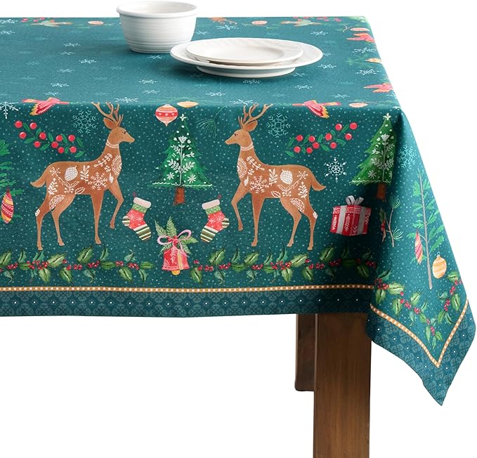 Maison d' Hermine Table Cloth Rectangle Table 100% Cotton 54 x 72 Inches Fall Tablecloth Reusable Everyday Use for Thanksgiving Christmas Decorations Dining Farmhouse Party (Hygge Christmas)