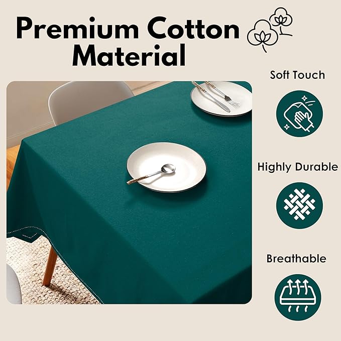 Table Cloths 60x84 Inch 100% Cotton Decorative Washable Rectangle Tablecloth Cover for Gifts, Buffet, Dining, Kitchen & Camping - Teal Green