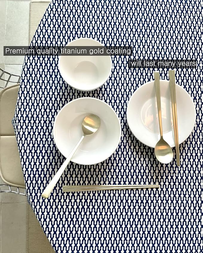 Korean Made Traditional Utensil Chopstick Set Flatware Champagne Gold Stainless Steel Spoon & Chopsticks Comfortable Grip Gift for Mom (2) Stocking Stuffer