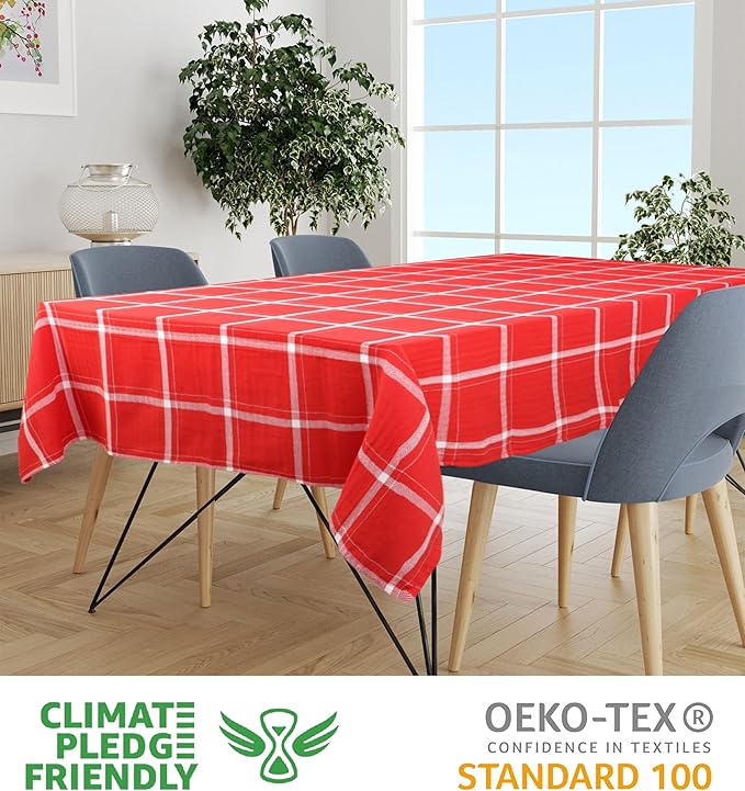 Urban Villa Tablecloth Big Checks Table Cloth Tabletop Cover Kitchen Dining Tablecloth 100% Cotton Great Parties Wedding Holiday Red White Rectangle 60X84 Inches 6-8 Seats Table Cloth