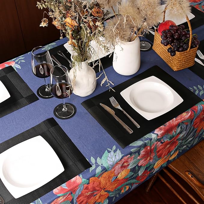 Set of 6 Placemats Black Place Mats Crossweave Woven Non-Slip Washable Table Mats for Table Dining Kitchen and Reataurant(Coffee)