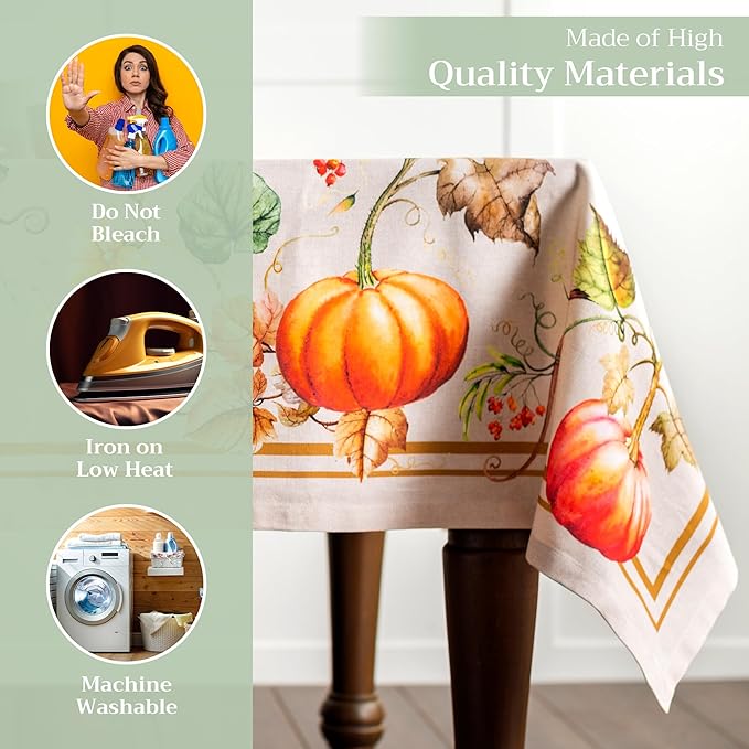 Maison d' Hermine Table Cloth Rectangle Table 100% Cotton 70 x 108 Inches Fall Tablecloth Reusable Everyday Use for Thanksgiving Christmas Decorations Dining Farmhouse Party (Potiron)