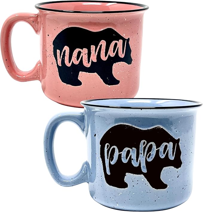 Nana and Papa Bear Cute 15 oz Coffee Mug for Grandma, Grandmother - Grandma and Grandpa Gifts, Mother's Day, Father's Day, Christmas, Birthday (Nana Bear Coral and Papa Bear Light Blue Gift Set)
