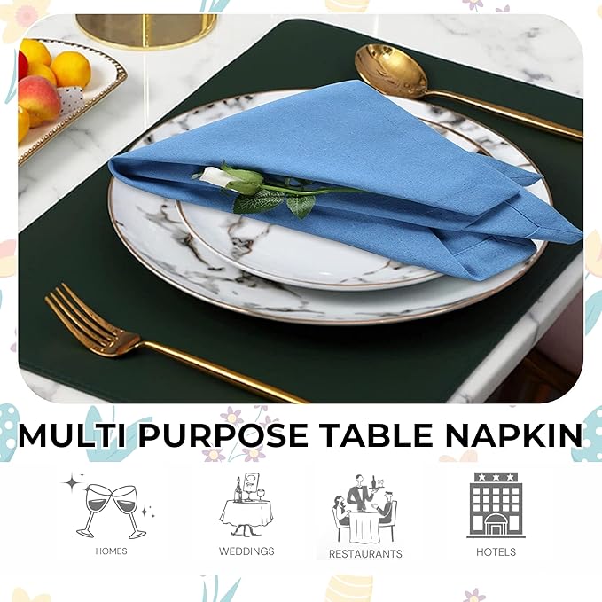 Homidate Cotton Dinner Napkins Set of 12 – 18x18 Light Blue – Machine Washable Fabric Napkins Ideal for Weddings, Thanksgiving, Christmas & Everyday Dining