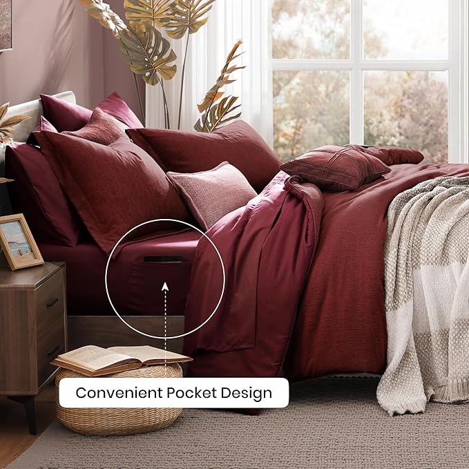 Monbix Full Size Comforter Sets Red, Cationic Dyeing Reversible Bedding Set 7 Pieces, All Season Bed in a Bag with Sheets, Pillowcases & Shams