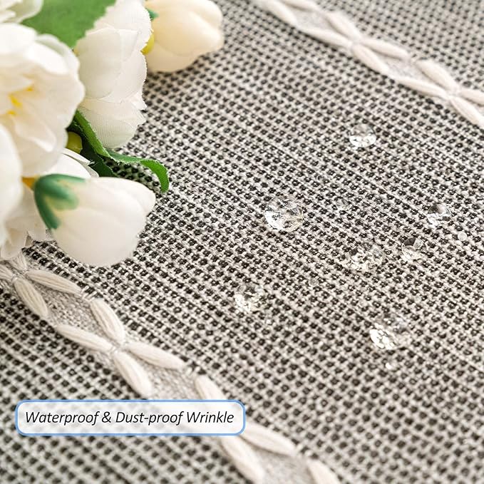 SIELUNO Farmhouse Tablecloth Cotton Linen Waterproof Burlap Table Cloth Rectangle Table Cloths for Kitchen Dinning Tabletop Decoration-Grey Stripe-Square, 55''x55'', 4 Seats