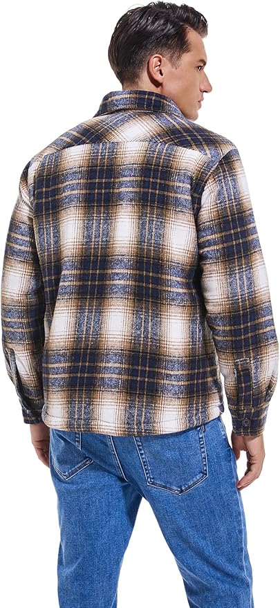 Men's Cotton Sherpa Lined Button Down Flannel Shirt Jacket Plaid Soft Outdoor Flannel Jacket Shirt