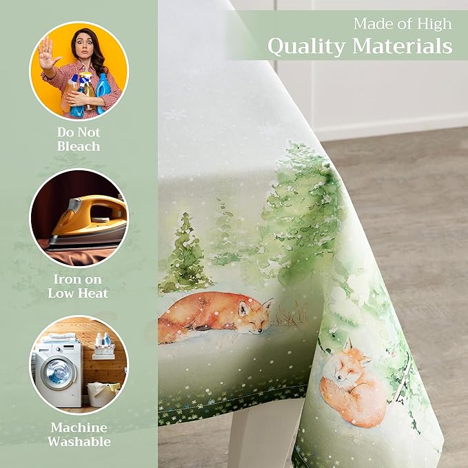 Maison d' Hermine Table Cloth Square Table 100% Cotton 54 x 54 Inches Fall Tablecloth Reusable Everyday Use for Thanksgiving Christmas Decorations Dining Farmhouse Party (Winter Mornings)