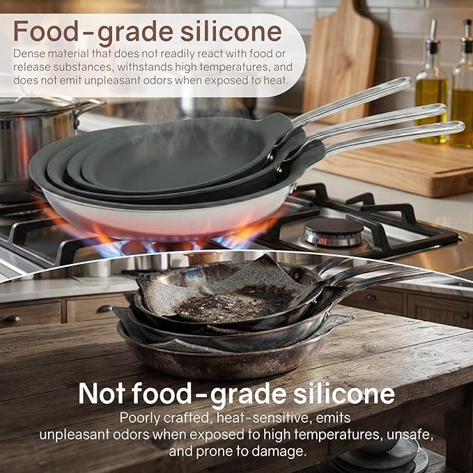 Silicone Pan Protectors (Include 8",10",12") Set Of 3,Frying Pans Protectors For Stacking Non Stick And Protecting Your fry pan, Compatible with Hexclad Cookware Set, Tfal Nonstick Frying Pans &More