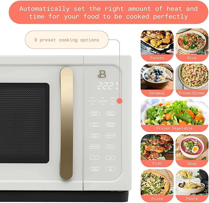 Beautiful 1.1 Cu Ft 1000W Sensor Microwave Oven Compact Countertop with Smart Sensor Cooking, 10 Power Levels & Easy Clean Interior – Perfect for Quick Meals, Office & Holiday Hosting