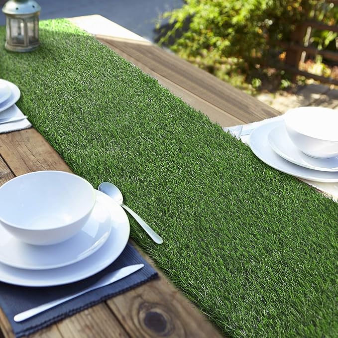 Aneco 14 x 72 Inch Artificial Grass Table Runners Carpet Roll Synthetic Grass Table Runner Grass Tabletop Decoration for Spring Fall Summer Holiday, Baby Shower, Wedding, Birthday, Banquet