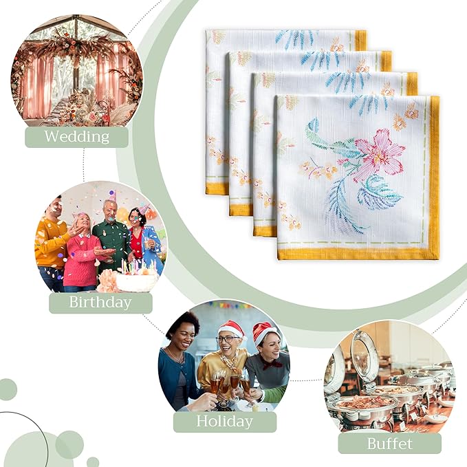 Maison d' Hermine Cloth Napkins Set of 4 100% Cotton Everyday Reusable Square Napkins Cloth Washable Dinner Wedding Restaurant Valentines Day Decorations Spring/Summer (Paradise Island, 20" x 20")