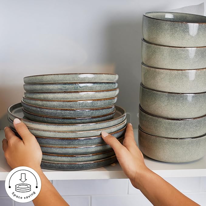 Karaca New Skal 18-Piece Dinnerware Sets for 6 People, Modern Design, Stoneware Dinner Set, Kitchen Plates Bowls, Reactive Glaze Dishwasher & Microwave Safe Dish Set