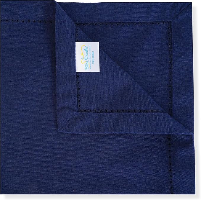 Blue Needles Navy Blue Hemstitch Linen Napkins Set of 12-100% Cotton Cloth Dinner Napkins 18x18 inches, Soft, Reusable, Absorbent, Washable Ideal for Wedding Events, Parties & Everyday Use