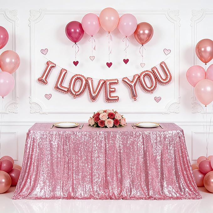 Eternal Beauty Fuchsia Pink Tablecloth, 90x156 Inch Sequin Rectangle Table Cover for Valentines Cake Dessert Exhibition Party Birthday Events