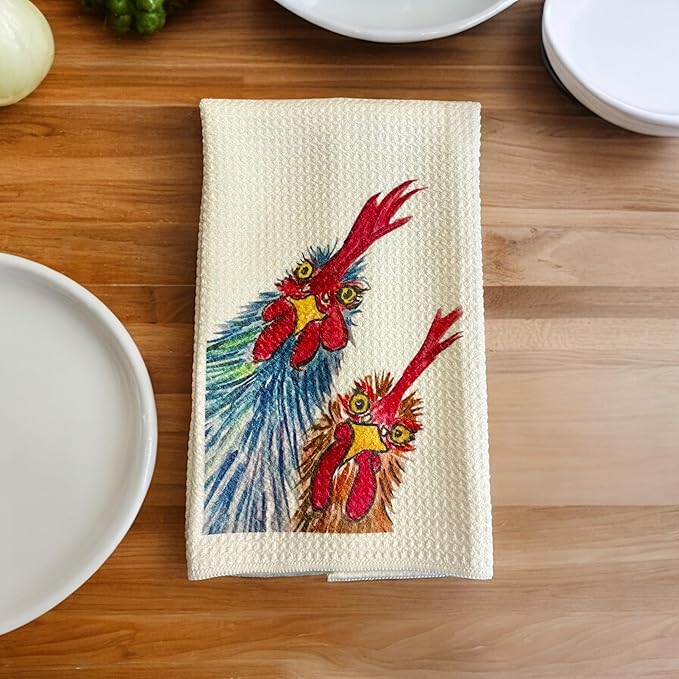Decorative Microfiber Kitchen Dish Towel with watercolor Chickens