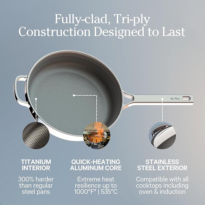 Our Place Mini Titanium Pro Cookware Duo | 6-Piece Tri-Ply Titanium Cookware Set with Always Pan Pro & Perfect Pot Pro | Non-Toxic No-Coating Nonstick | Induction & Oven-Safe up to 1000°F | Chrome