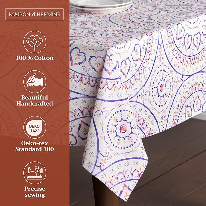 Maison d' Hermine Table Cloth Square Table 100% Cotton 60 x 60 Inches Tablecloth Reusable Decorative for Dining Room Farmhouse Home Valentines Day Decorations Spring Summer - Mandala