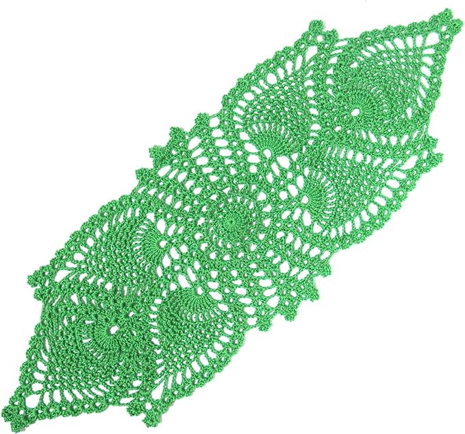 BIBITIME Crochet Lace Table Doilies Eyes Flower Doily Kitchen Vase Place Mats (7 in x 21 in,Pack of 2PCS, Style02-GrassGreen)