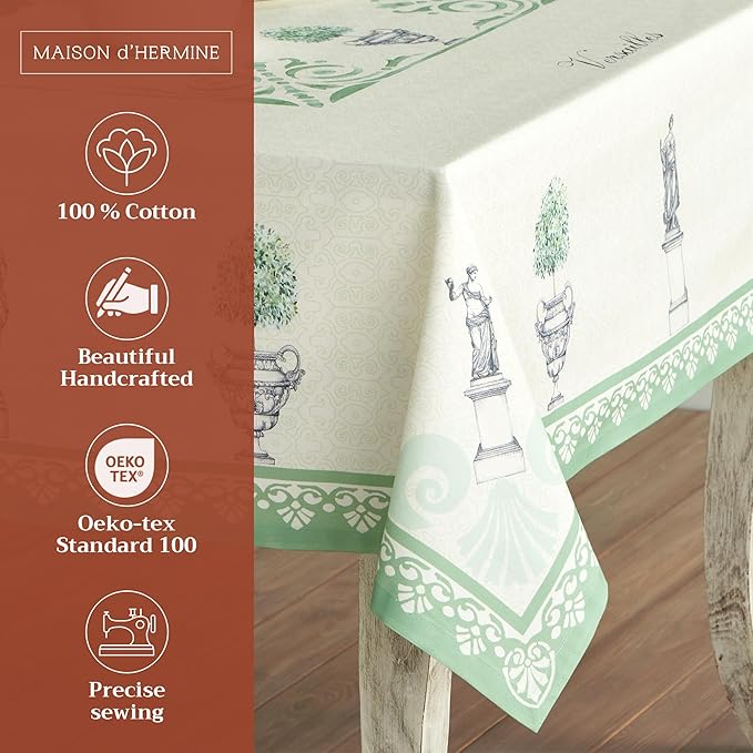 Maison d' Hermine Table Cloth Rectangle Table 100% Cotton 60 x 108 Inches Tablecloth Reusable Decorative for Dining Room Farmhouse Home Valentines Day Decorations Spring Summer - Jardin Du Roy