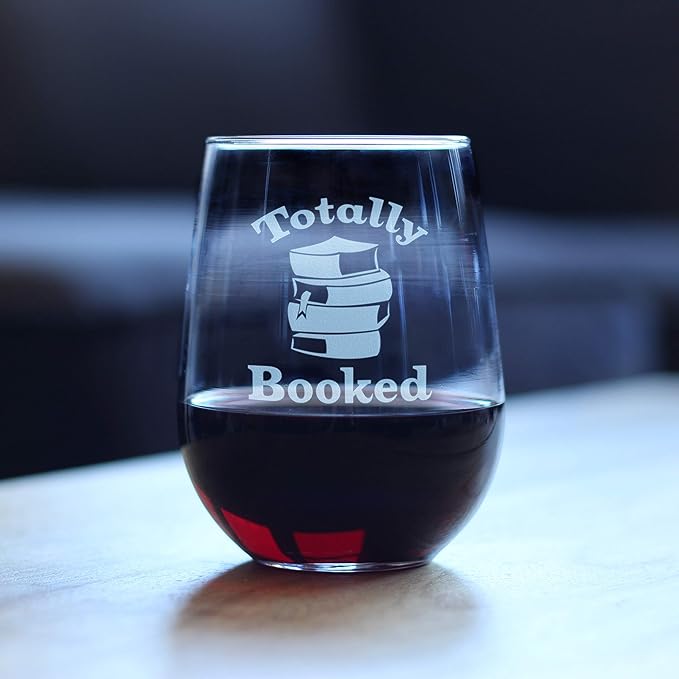 Bevvee Totally Booked - Stemless Wine Glass - Funny Book Club Gifts for Lovers of Reading & Fun Librarians - Large