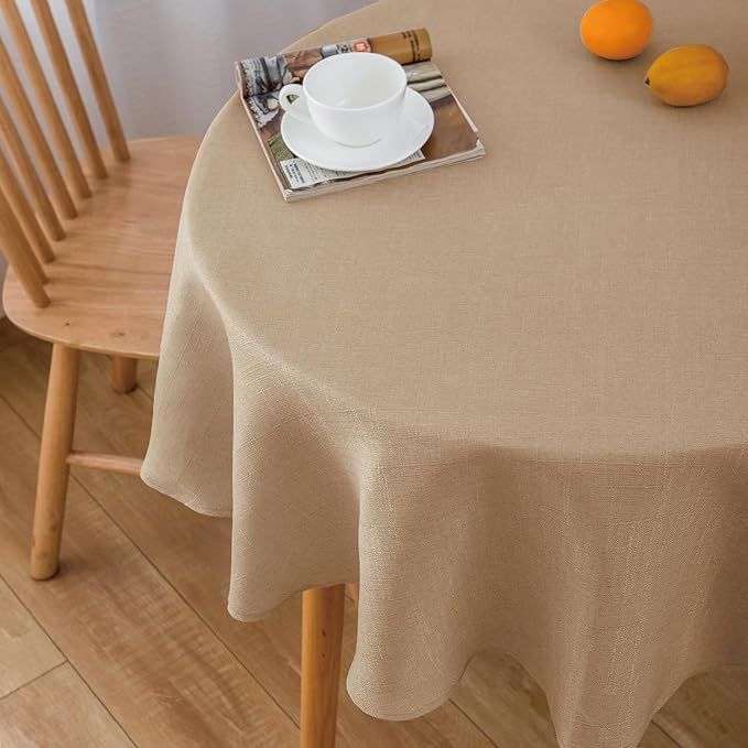 NLMUVW Round Linen Table Cloth 48 Inch, Burlap Tablecloth Textured Water Resistant Farmhouse Rustic Table Cover Decorative for Dining Kitchen Café