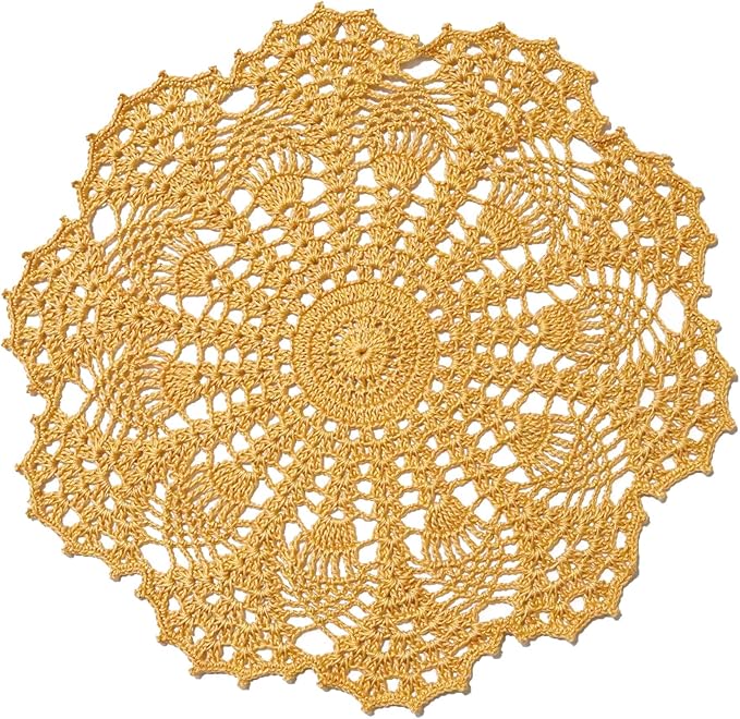 BIBITIME Lace Doilies Crochet Handmade Lace Coasters Round Placemat Rustic Table Doilies Decors for Kitchen Dining Room Party Dressers (11 inches to 12 inches,Pack of 2 PCS, Champagne)