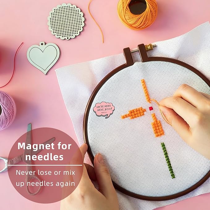 Needle Minder for Keeping Sewing & Embroidery Needles – Magnetic Needlepoint Holder, Cross Stitch Supplies – Secure & Decorative Needle Minders for Stitching & Crafting (You're Doing Great)