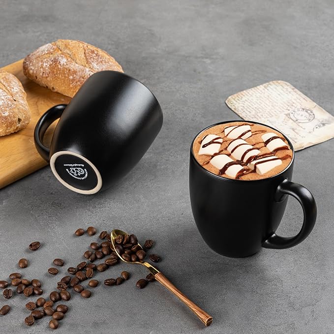 GBhome 12oz Coffee Mugs Set of 6, Large Ceramic Coffee Mugs for Man, Woman, Dad, Mom, Modern Coffee Mugs Set with handle for Tea/Latte/Cappuccino/Milk/Cocoa. Dishwasher&Microwave Safe,Matte Black