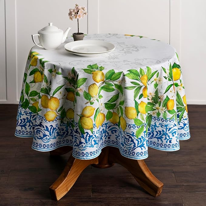 Maison d' Hermine Table Cloth Round Table 100% Cotton 69 Round Inches Tablecloth Reusable Decorative for Dining Room Farmhouse Home Valentines Day Decorations Spring Summer - Cedrat