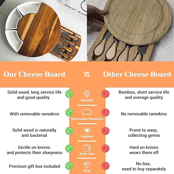 Personalized Charcuterie Board, 13'' Custom Round Cheese Board Gift, Acacia Wood Boards with Knives for Serving - Gifts for Housewarming New Home, Wedding, Anniversary, Christmas, Couples, Birthday