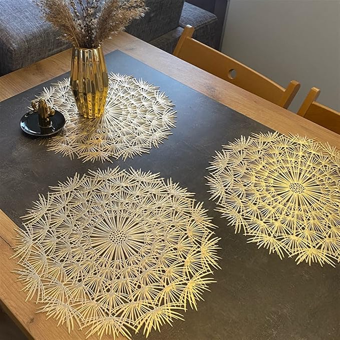 1PCS PVC Placemat for Dining Table Hollow Pad Coaster Pad Table Bowl Mat(A Rose)