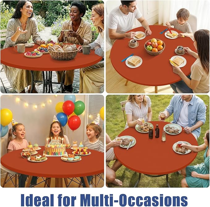 Round Spandex Tablecloth, Elastic Fitted Waterproof Tablecloths for 18"-24" Tables, Stretch Washable Picnic Table Cover for Camping, Dining, Indoor and Outdoor, Rust