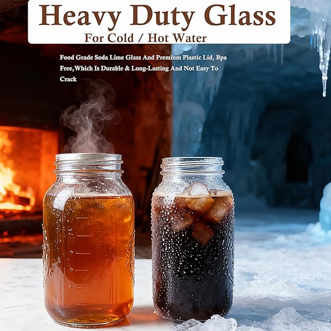 64 OZ Cold Brew Coffee Maker 2 Quart Mason Jar Glass Iced Tea Pitcher With Stainless Steel Filter Half Gallon Pitcher With Spout Lid For Iced Coffee,Tea & Lemonade,Sun Tea Airtight & Leak-Proof