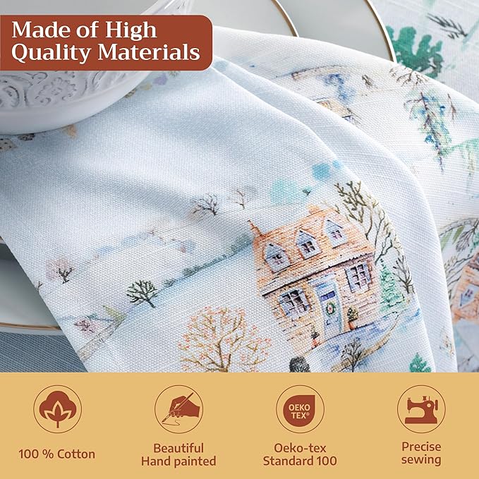 Maison d' Hermine Cloth Napkins Set of 4 100% Cotton for Thanksgiving Christmas Decorations Everyday Reusable Square Fall Napkins Cloth Washable Dinner Party (Snowy World, 20"x20")