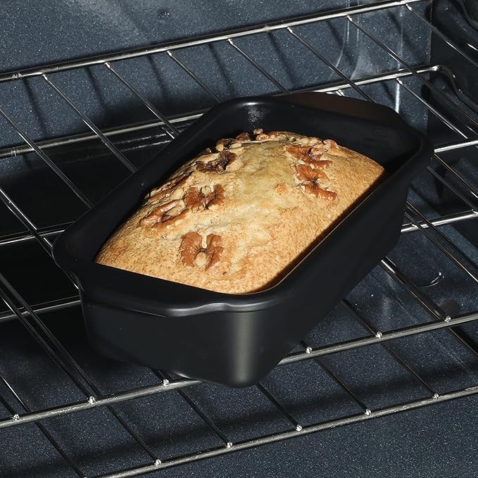Oster Teston 9 x 5 Inch Loaf Pan, Nonstick Carbon Steel Bread Baking Pan, Matte Black, PFAS-Free, Oven-Safe, Easy Release Bakeware