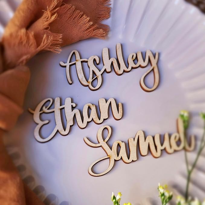 Customized Wooden Name Tags for Place Setting, Personalized Place Cards for Weddings, Bridal Showers and Events, Cursive Laser Cut Seating Cards