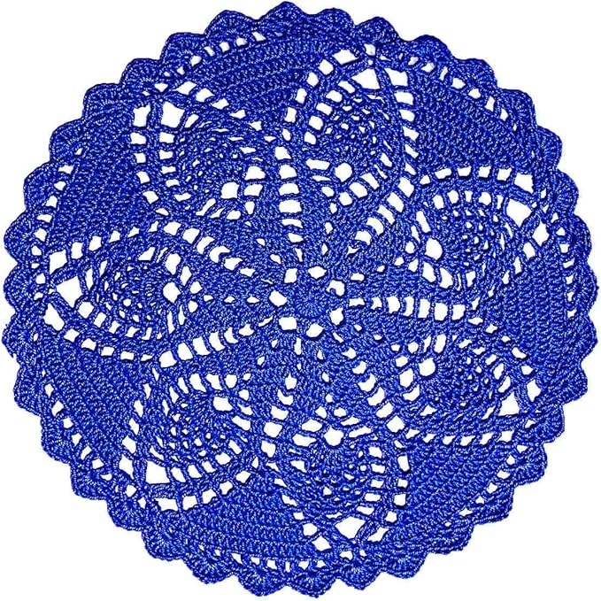 BIBITIME Pineapple Flower Lace Doilies Handmade Crochet Placemats Table Coasters Vintage Wedding Party Decor (Blue, 11 to 12 inches-4PCS)