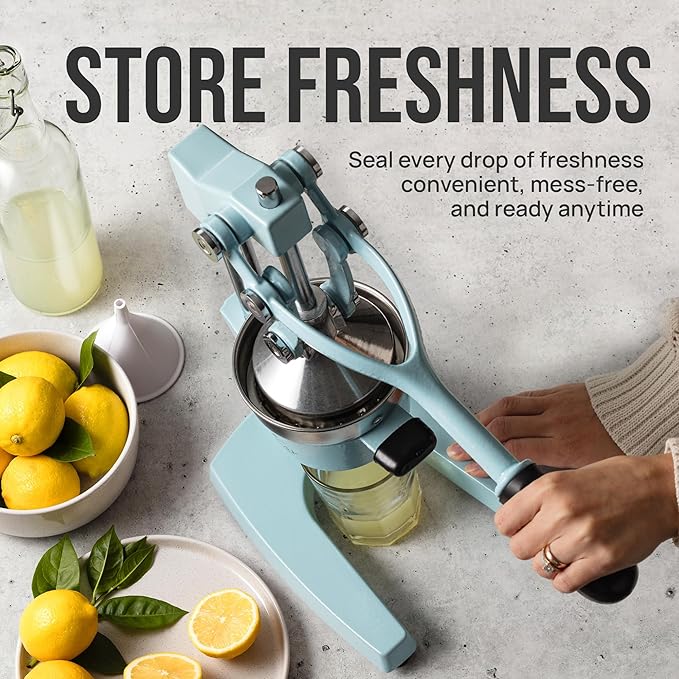 Zulay Kitchen Cast-Iron Orange Juice Squeezer - Heavy-Duty, Easy-to-Clean, Professional Citrus Juicer - Durable Stainless Steel Lemon Squeezer - Sturdy Manual Citrus Press & Orange Squeezer (Blue)