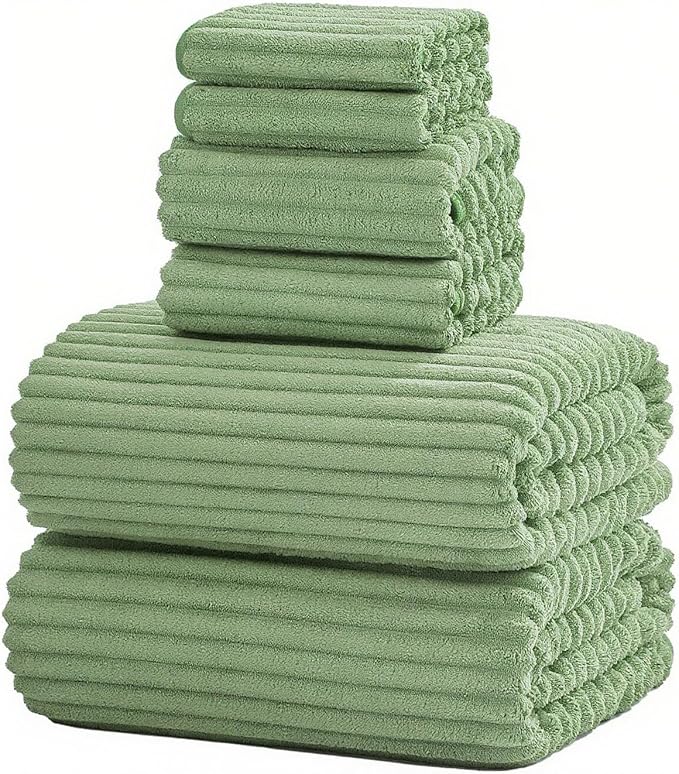 6-Piece Bath Towel Set(30"x60"), 2 Large Bath Towel Sheets, 2 Hand Towels and 2 Washcloths - Highly Absorbent Quick Dry Microfiber,Ultra Soft Towel Set for Bathroom (Sage Green